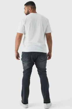 Best Sale boohooMAN Plus Ripped Gusset Detail Stretch Skinny Flared Jeans washed black