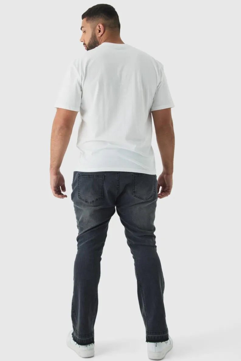 Best Sale boohooMAN Plus Ripped Gusset Detail Stretch Skinny Flared Jeans washed black