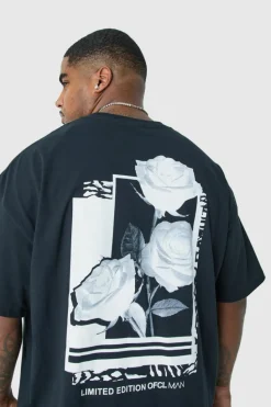 Flash Sale boohooMAN Plus Rose Back Print T-shirt black