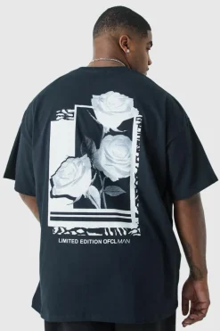 Flash Sale boohooMAN Plus Rose Back Print T-shirt black