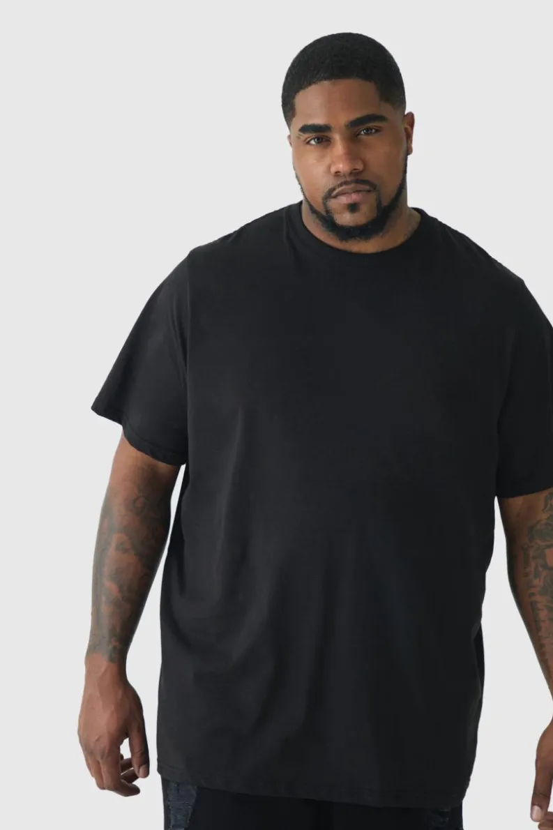 Clearance boohooMAN Plus Rose Floral Back Print T-shirt black