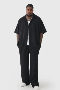 New boohooMAN Plus Scuba Twill Oversized Shirt & Trouser Set black