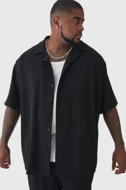 New boohooMAN Plus Scuba Twill Oversized Shirt & Trouser Set black