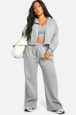 New boohoo Plus Seam Detail Crop Top 3 Piece Hooded Tracksuit sage