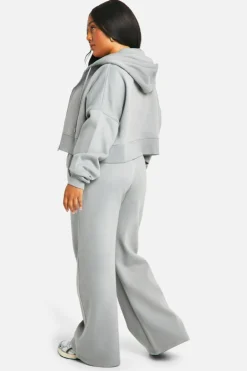 New boohoo Plus Seam Detail Crop Top 3 Piece Hooded Tracksuit sage