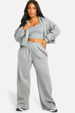 New boohoo Plus Seam Detail Crop Top 3 Piece Hooded Tracksuit sage