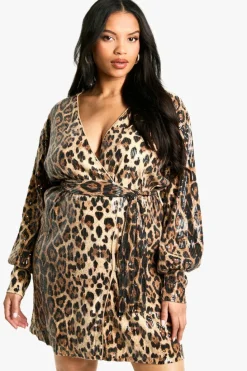Cheap boohoo Plus Sequin Wrap Dress leopard