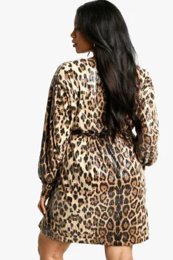 Cheap boohoo Plus Sequin Wrap Dress leopard