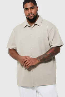 Fashion boohooMAN Plus Short Sleeve Jersey Herringbone Shirt sage