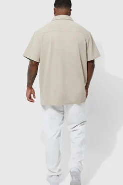 Fashion boohooMAN Plus Short Sleeve Jersey Herringbone Shirt sage