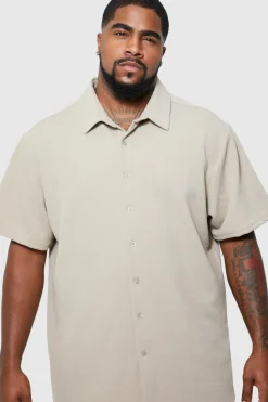 Fashion boohooMAN Plus Short Sleeve Jersey Herringbone Shirt sage