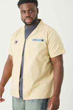 Clearance boohooMAN Plus Short Sleeve Twill Moto Shirt stone