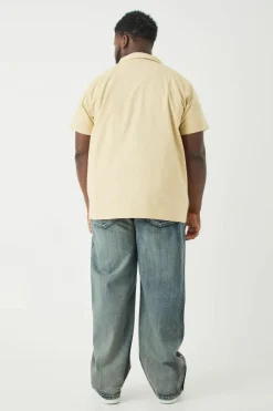 Clearance boohooMAN Plus Short Sleeve Twill Moto Shirt stone