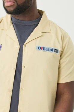 Clearance boohooMAN Plus Short Sleeve Twill Moto Shirt stone