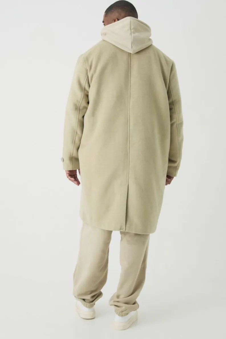 Shop boohooMAN Plus Single Breasted Collared Overcoat In sage