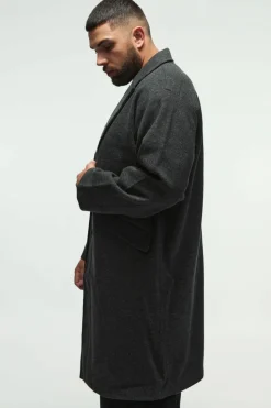Hot boohooMAN Plus Single Breasted Overcoat In grey