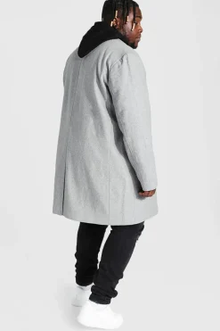 Hot boohooMAN Plus Single Breasted Wool Look Overcoat in grey