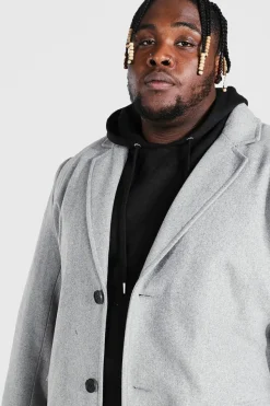 Hot boohooMAN Plus Single Breasted Wool Look Overcoat in grey