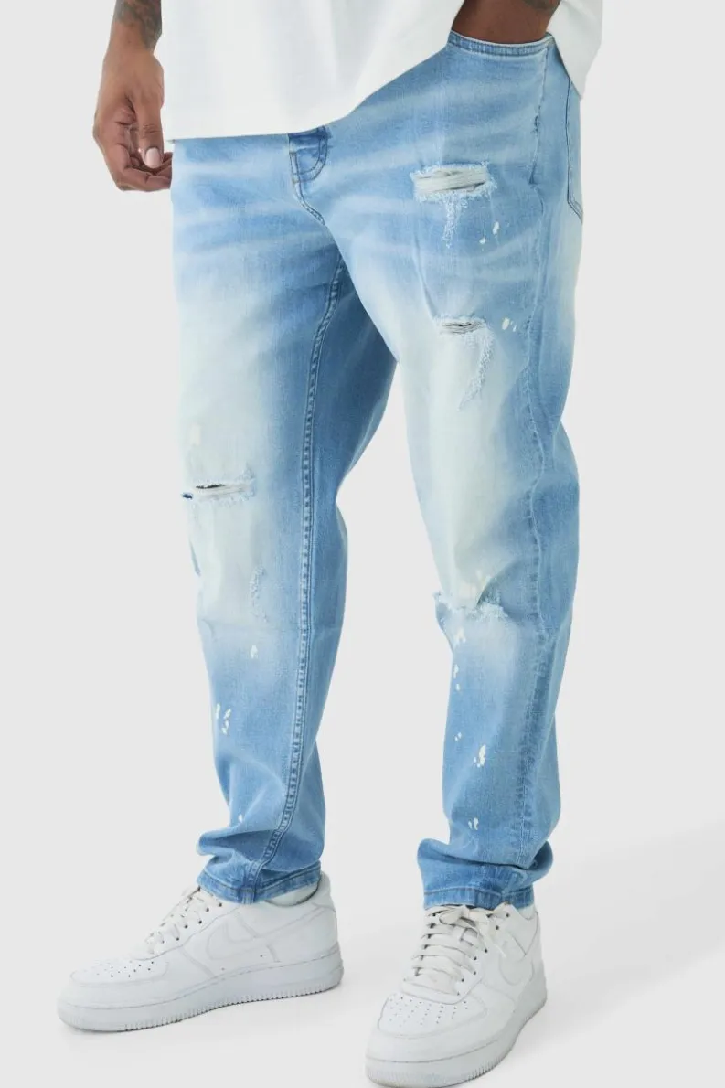 Best Sale boohooMAN Plus Skinny All Over Ripped Bleached Paint Splatter Jeans ice blue
