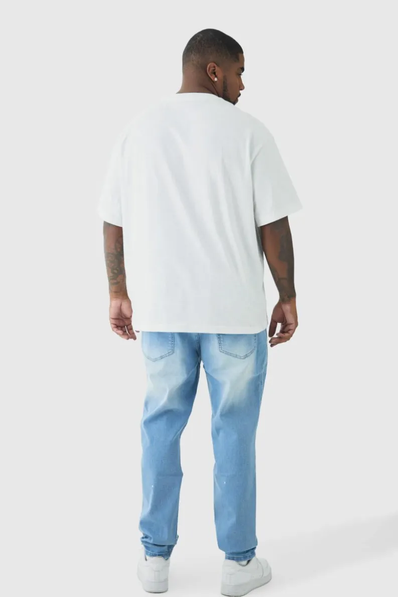 Best Sale boohooMAN Plus Skinny All Over Ripped Bleached Paint Splatter Jeans ice blue