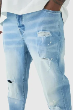 Best Sale boohooMAN Plus Skinny All Over Ripped Bleached Paint Splatter Jeans ice blue