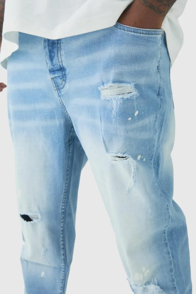 Best Sale boohooMAN Plus Skinny All Over Ripped Bleached Paint Splatter Jeans ice blue
