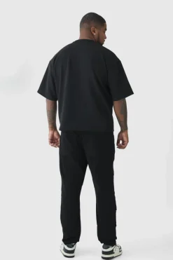 Outlet boohooMAN Plus Skinny Biker Panel Jeans in true black