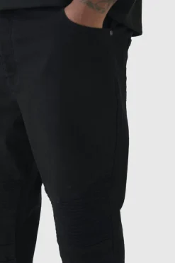 Outlet boohooMAN Plus Skinny Biker Panel Jeans in true black