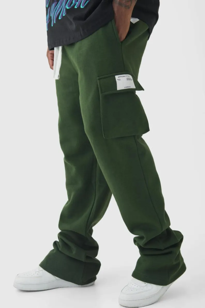 Flash Sale boohooMAN Plus Skinny Fit Extreme Stacked Woven Tab Cargo Jogger forest