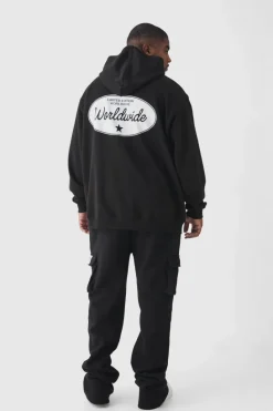 Cheap boohooMAN Plus Skinny Fit Extreme Stacked Woven Tab Cargo Jogger black