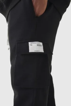 Cheap boohooMAN Plus Skinny Fit Extreme Stacked Woven Tab Cargo Jogger black