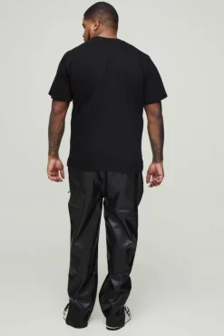 Cheap boohooMAN Plus Skinny Fit Zip Detail PU Trousers black