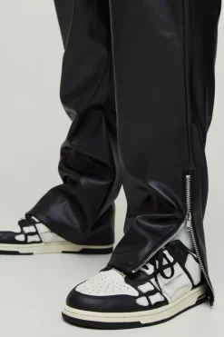 Cheap boohooMAN Plus Skinny Fit Zip Detail PU Trousers black