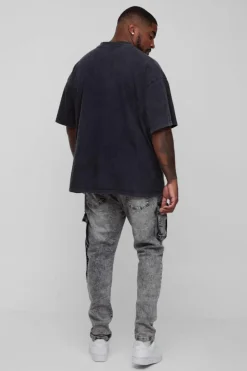 Best boohooMAN Plus Skinny Multi Pocket Strap Detail Cargo Jeans grey