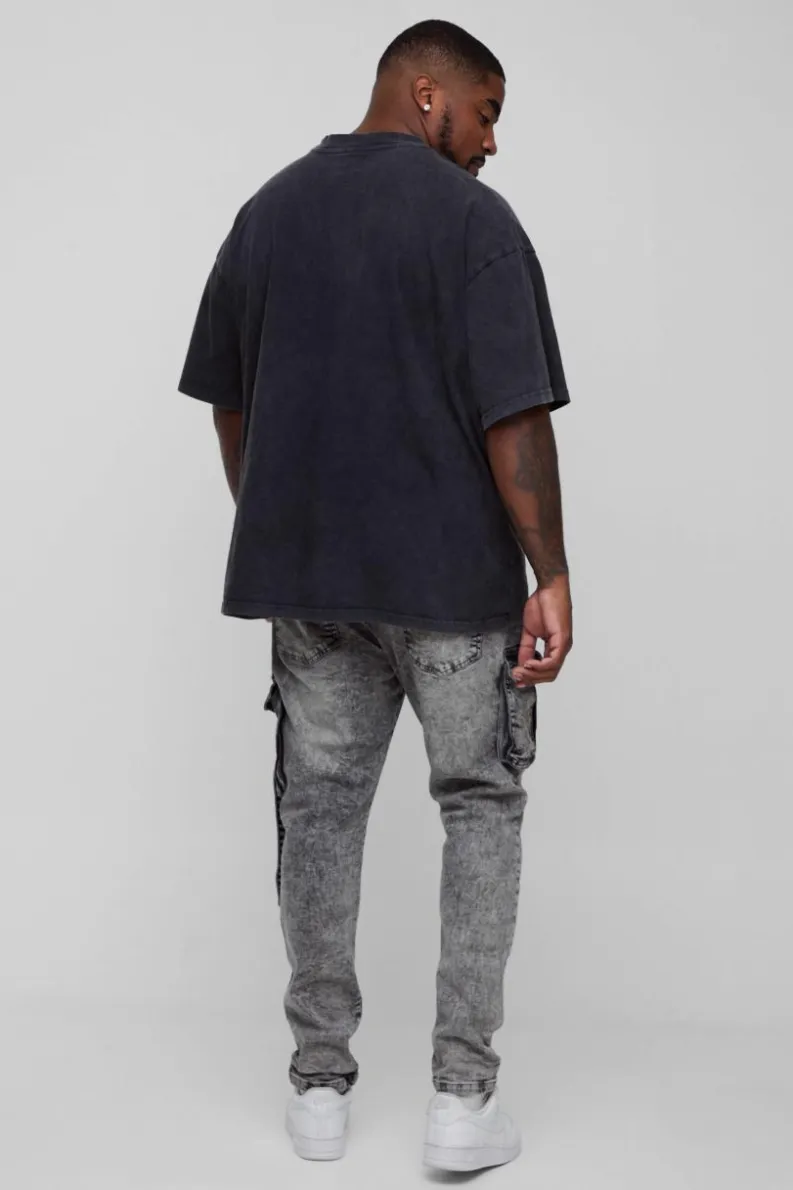 Best boohooMAN Plus Skinny Multi Pocket Strap Detail Cargo Jeans grey