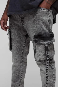 Best boohooMAN Plus Skinny Multi Pocket Strap Detail Cargo Jeans grey