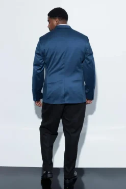 Best boohooMAN Plus Skinny Satin Suit Jacket navy