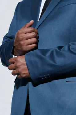 Best boohooMAN Plus Skinny Satin Suit Jacket navy