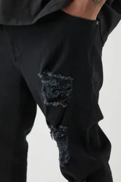 Best Sale boohooMAN Plus Skinny Stretch All Over Rip Jeans true black