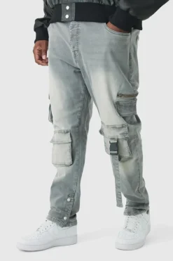 Outlet boohooMAN Plus Skinny Stretch Multi Pocket Cargo Jeans grey