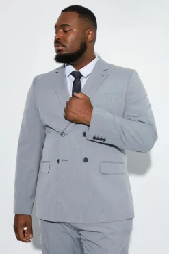 New boohooMAN Plus Slim Double Breasted Suit Jacket grey