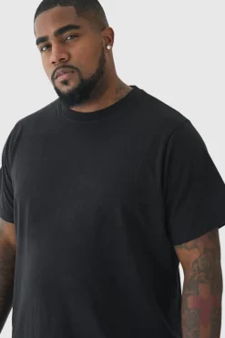 Shop boohooMAN Plus Slim Fit Basic T-Shirt black