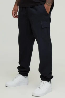 Discount boohooMAN Plus Slim Fit Cuffed Cargo Trousers black