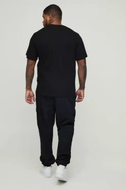 Discount boohooMAN Plus Slim Fit Cuffed Cargo Trousers black