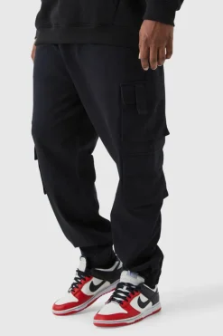 Hot boohooMAN Plus Slim Fit Cuffed Multi Cargo Pocket Trousers black