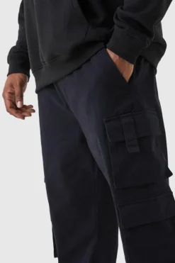 Hot boohooMAN Plus Slim Fit Cuffed Multi Cargo Pocket Trousers black