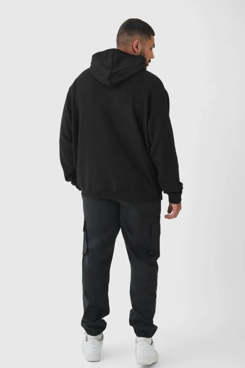 Cheap boohooMAN Plus Slim Fit Elasticated Waist Cuffed Cargo Trousers black