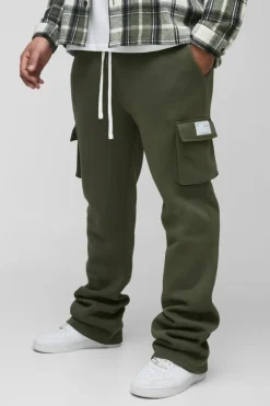 Fashion boohooMAN Plus Slim Fit Super Stacked Woven Tab Cargo Jogger khaki