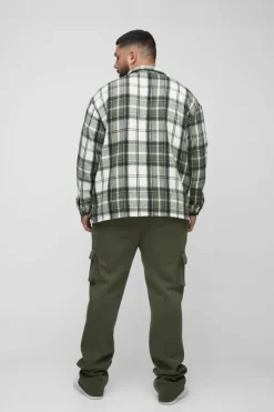 Fashion boohooMAN Plus Slim Fit Super Stacked Woven Tab Cargo Jogger khaki