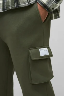 Fashion boohooMAN Plus Slim Fit Super Stacked Woven Tab Cargo Jogger khaki